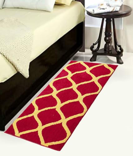 Image of Anti-Skid Bedside Runner for Bedroom Super Soft Microfiber Carpet for Bedroom, Living Room & Entrance | Washable Non-Slip Floor Mat (Red /Yellow, 2x7 FT)