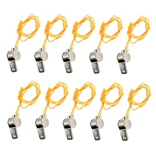 Abaodam 10pcs Metal Camping Whistle Necklace Sturdy Iron Construction Loud Sound Multi-use for Referees Emergencies