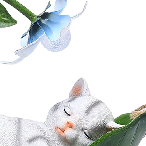 Lampe solaire figurine chat blanc à suspendre idée cadeau déco extérieur - 2