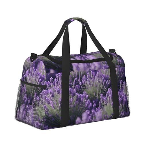 Lavender flower Print Foldable Carry On Tote Large Capacity Hand Carry Bag for Airplane Weekend Getaways3