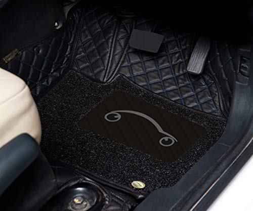 Image of Autofurnish Luxury 7D Car Mat Full Set for Hyundai Creta 2015-19 || Luxury Leather Dual-Stitch Full Set 7D Car Floor Mat || 100% Waterproof || Color : Black Blue