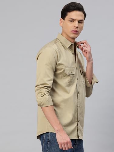 Image of Majestic Man Men's Washed Cotton Twill Casual Shirt -| with Dual Flap Pockets - Slim Fit | Full Sleeve | Casual Wear | Trendy & Comfortable