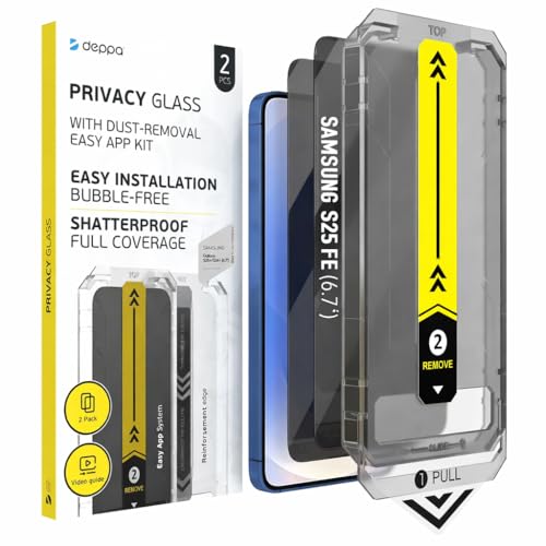 Deppa [2 Pack Privacy Screen Protector for Samsung Galaxy S25 FE (6.7) | Fingerprint Unlock | Full Coverage | Case Compatible | with Bubble Free Easy Install Kit [Video Guide]
