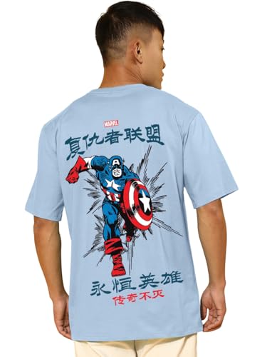 Image of Veirdo Pure Cotton Oversized Loose Fit Official Marvel Merchandise Cool & Marvelous Graphic Printed Drop Shoulder T-Shirt for Men (Characters: Black Panther, Mystrio & Captain America)