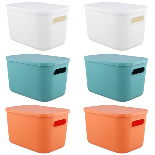 MOUYAT 6 Pack Storage Boxes with Lids, Plastic Storage Basket, Pl...