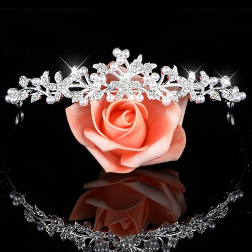 Diadem Hochzeit, Krone Kristall Tiara Abschlussball Crown Braut Stirnband Diadem Crown für Mädchen Abschlussball Geburtstag Hochzeit Party (Silber)