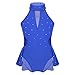 Freebily Vestito Pattinaggio Artistico Bambina con Strass Schiena Scoperta Body da Ginnastica Artistica Ballerina Tutu Danza Classica Balletto Dancewear Abito Ballo Latino Blu 13-14 Anni