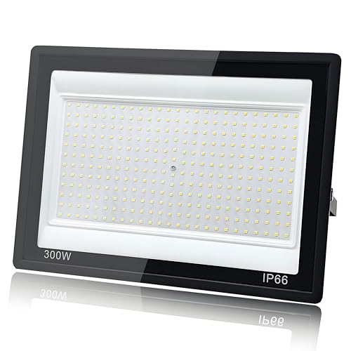 Tkdaksy Focos LED Exterior 300W, 1M Cable Blanco Frío 6500K Proyector LED Exterior, Resistente al Agua IP66 Foco Proyector LED, 30000LM para Terrazas, Patios, Cuadrado, Parques, Garajes, Fábricas