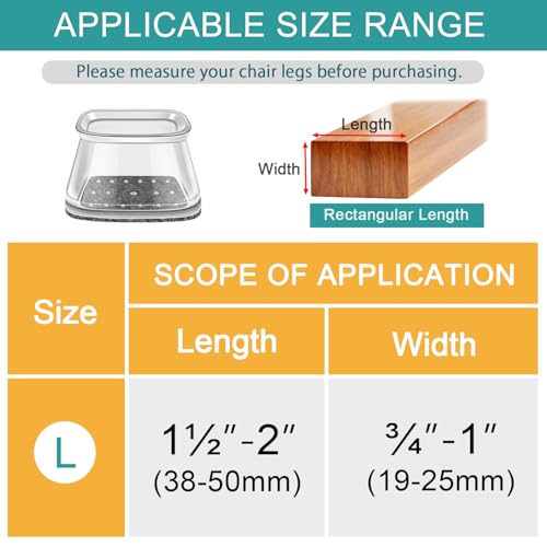 Image of Ansible 24 Pcs Chair Leg Floor Protectors Rectangle | Silicone Felt Furniture Leg Pads Caps Covers for Hardwood Floors (Fit L:1-1 /2 inch to 2 inch(38-50mm), W: 3 /4 inch to 1 inch(19-25mm)