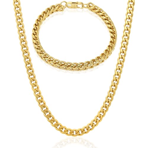 Invicta Jewelry Men's Franco Bracelet and Curb Necklace Chain Set