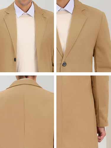 Image of Lars Amadeus Men's Trench Coat Notch Lapel Single Breasted Classic Long Pea Coats Overcoat