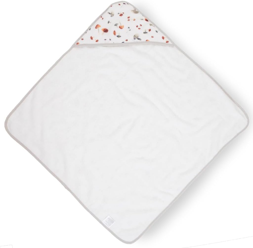 Little Unicorn Premium Infant Hooded Bath Towel| Soft & Absorbent Cotton & Terry Fabric for Newborns (Mushrooms)