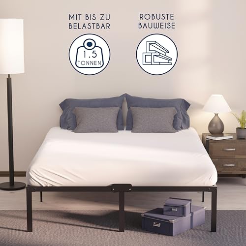 Dreamzie Metallbett 120x200 mit Lattenrost - Bettgestell 120x200 mit Füßen - Höhe 45 cm - Stabil, Einfacher Aufbau, Viel Stauraum – Bild 4