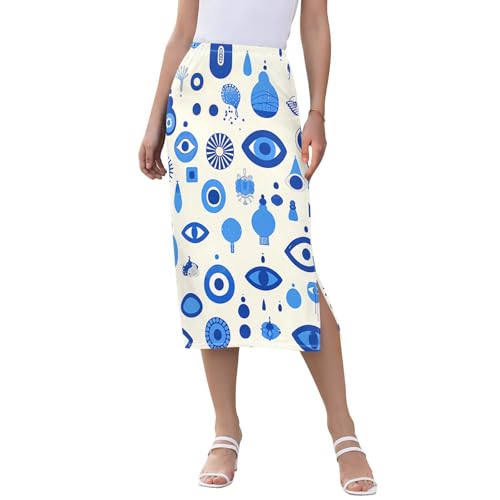 Womens Casual Elastic Midi Half Skirt Spring Double Slit Skirt