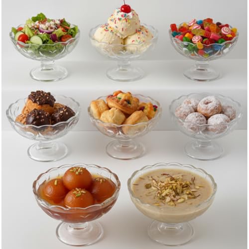 Image of Glassbunny Glass Bowl Set of 6 for Ice Cream Elegant Textured Glass Bowls for Sundae, Sweets & Pudding Food-Safe & Scratch-Resistant Perfect for Gifting 150ml