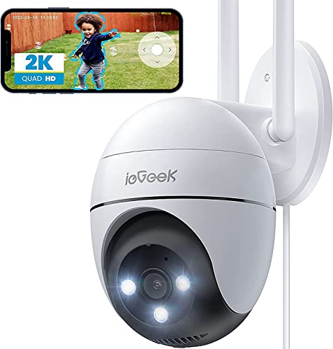 ieGeek 2K Camera Surveillance WiFi Exterieure, 360° Camera IP Compatible avec 2.4Ghz/5Ghz, Vision Nocturne Couleur, Détection Humaine, Audio Bidirectionnel, Pan 355°/Tilt 120°, Stockage Cloud