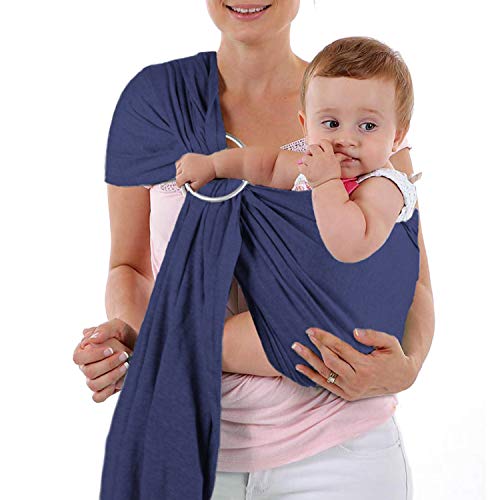 Image of Baby Wrap Carrier and Ring Sling, Adjustable Linen Baby Wrap for Infant, Infant Sling for Infant, Newborn, Kids and Toddlers – Blue
