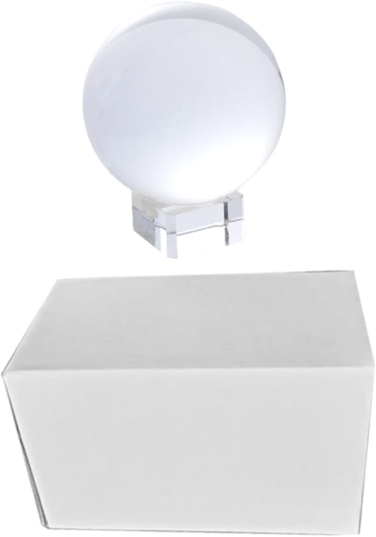 GARVALON 2pcs Delicate Crystal Glass Ball Decor with Square Base Transparent Water Sphere for Tabletop Home Decoration and Photography Props