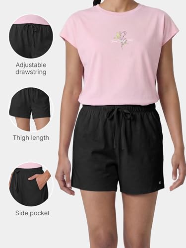 Image of Enamor Drawstring Mid Thigh Length Mid Rise Basic Shorts - Relaxed Fit, Super Soft Cotton - E062