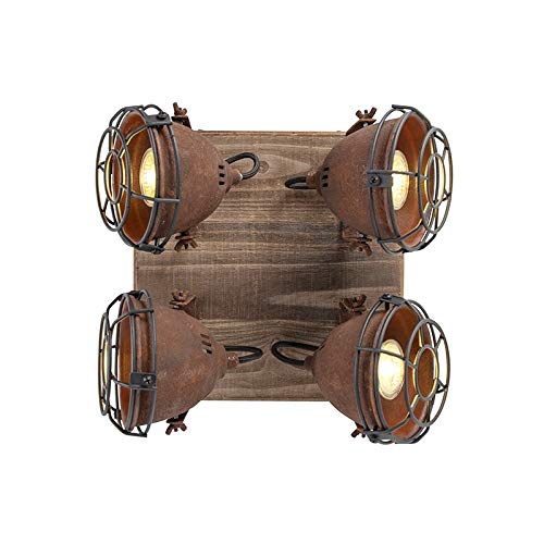 Qazqa Plafón industrial óxido madera orientable 4-luces - GINA/Acero Cuadrada Adecuado para LED Max. 4 x 25 Watt