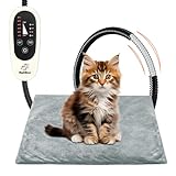 Asstikoo Tappetino Riscaldante per Cani Gatti, Tappeto Riscaldante per Animali Domestici con 4 Timer& 6 Livelli Temperatura 30-55℃, Coperta Termica Gatto Cani Anti-Morso Impermeabile (M - 45X45cm)
