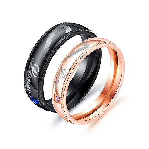 Blowin 6mm His Love Heart Promise Rings Black Stainless Steel Engagement Wedding Band Top Ring for Men (His Size 12)