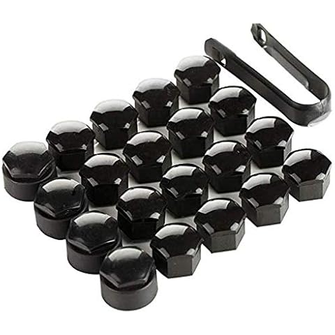 AUTOUTLET 20Pcs Black Wheel Nut Caps Bolt Covers 17mm Universal including 16 Standard Ones 4 Locking Ones Removal Tool Cover