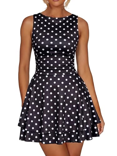 Image of Kaximil Women's Ruffle Hem Boat Neck Mini Dress Sleeveless Ruched Corset Short Party Dresses