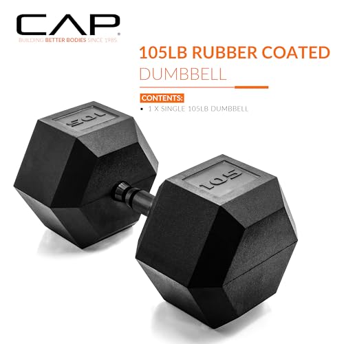 Image of CAP Rubber Coated Dumbbell Weights, Free Weights for Home Gym Strength Training, Anti-Roll Hex Dumbbells with Black, Chrome & Comfort Grip Handles, Singles