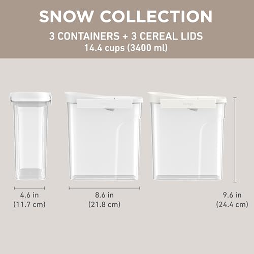 Bentgo Pantry - 6-Piece Airtight Cereal Containers, Easy Push & Pour Lid, Stackable & Clear BPA-Free Storage, Locking Lids for Freshness – Ideal for Kitchen & Pantry Organization (Snow)