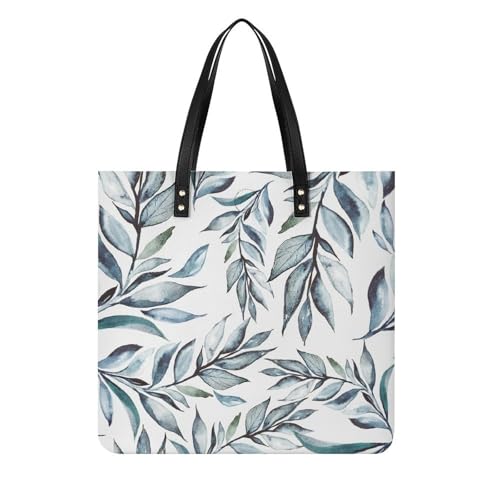 Sac à main shopper motif feuille verte grise 39x39cm