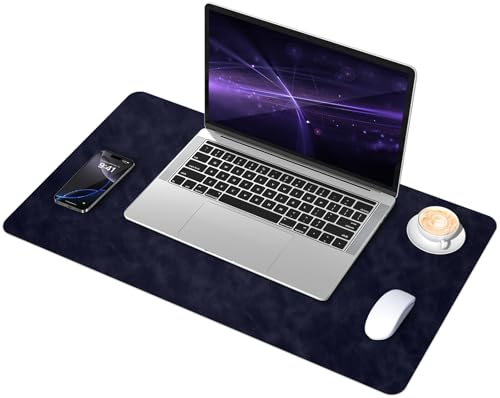 Alfombrilla de escritorio antideslizante de piel y ante, alfombrilla de escritorio impermeable para escribir, alfombrilla de escritorio de gran tamaño para la oficina y el hogar (azul oscuro, 60 x 34
