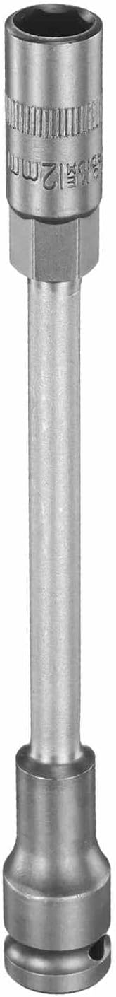 Deep Thin Wall 6 Point Impact Socket 1/2" Drive 12mm Socket 8" Extra Long Metric CR-V Steel Spindle Axle Hex Sockets for Machine Shaft Nuts Bolts Repair, Gray
