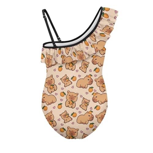 Image of Girls One Piece Swimsuit Ruffled Halter Bathing Suit with Adjustable Strap Beach Sport Swimwear for 3-14 Years