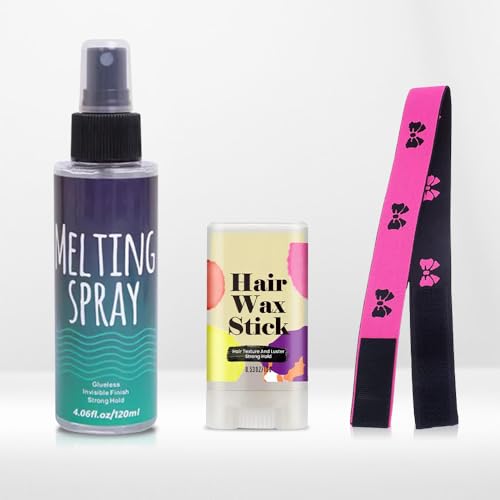 Set spray per sciogliere il pizzo e cera per capelli, cera per acconciatura/colla per parrucche anteriori, forte tenuta naturale con fascia per capelli in regalo (3 pezzi)