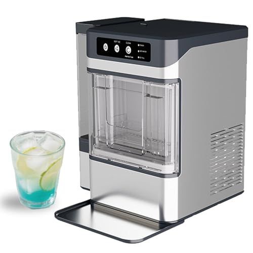 PweKzxt Fast Ice Maker Countertop, 5-10min Chewable Nuggets, 17kg Daily Output, Self-Cleaning Mode, 3L Side Tank, Stainless Case, Portable, Food-Grade Interior