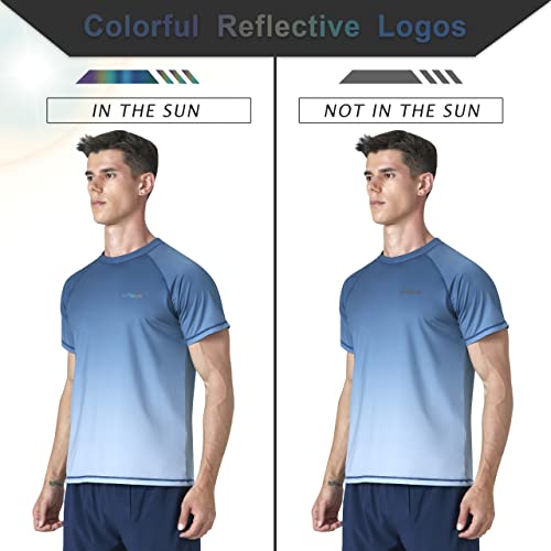 Men's Swim Shirts Rashguard Upf 50+ Uv Sun Protection Shirts Quick Dry Cool Fishing Beach Swimming Short Sleeve(Gradient Navy L) #TOP2