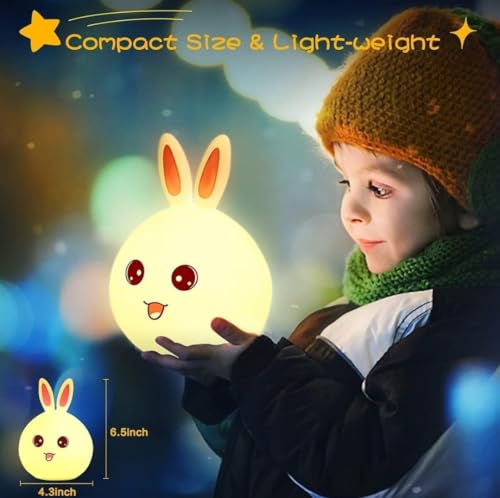 Image of Fire turtle Cute Silicone Rabbit Night Lamp for Kids | USB Rechargeable LED Table Light | Multicolour Gift for Toddlers (2-5 Years), Colour Changing(Rabbit -lamp)