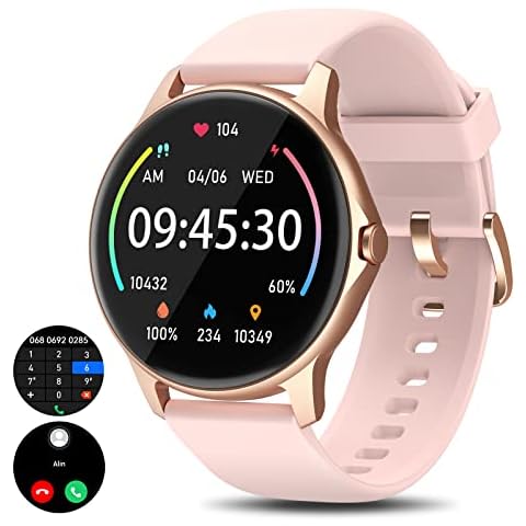 Smartwatch damen mit Telefonfunktion, 100 Sportmodi Fitnessuhr damen Runde Cover