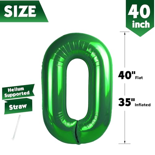 Image of 40 Inch Green Number 0 Balloon Birthday Party Decorations for Men & Women
