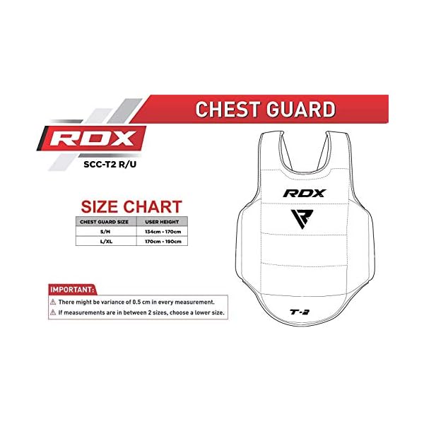 RDX Boxing Chest Guard Reversible, Kickboxing MMA Muay Thai Body Protector, Sparring Training Punching, Adjustable Shield, Martial Arts Upper Belly Rib Pad, Taekwondo Vest (Red, L/XL)