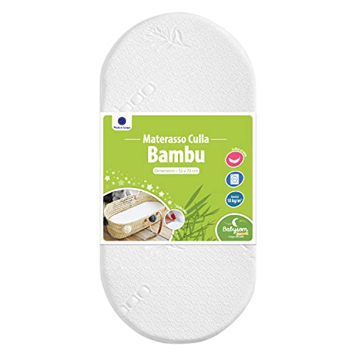 Babysom - Materasso Culla/Carrozzina Bambù Naturale per Neonato - 72x32cm | Altezza 4cm | Sfoderabile | Traspirante | Antiacaro | Garanzia 2 anni