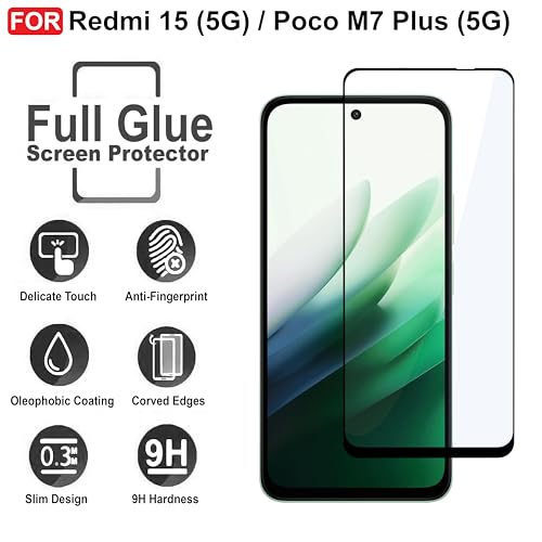 Image of CEDO Tempered Glass for Redmi 15 (5G) / Poco M7 Plus (5G) | Screen Protector Full HD Quality Tempered Glass Anti-Scratch Edge to Edge Coverage with Easy Installation Kit (Black)