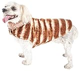 212 Main Luxe Tira-Poochoo Tiramisu Patterned Mink Dog Coat Jacket - White & Brown Small