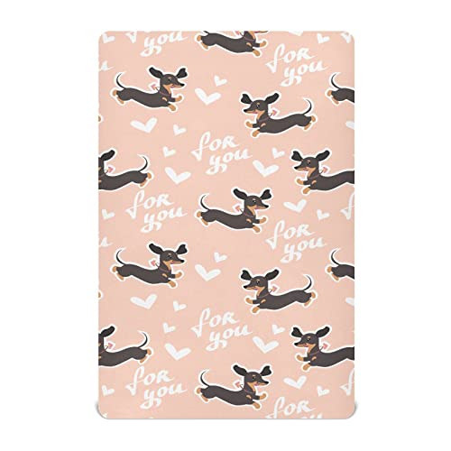 Image of Fitted Crib Sheets Cute Dachshund Dog Stretchy Portable Playard Sheets for Baby Toddler, Breathable Soft Mini Crib Mattress 52 x 28 in for Boys and Girls