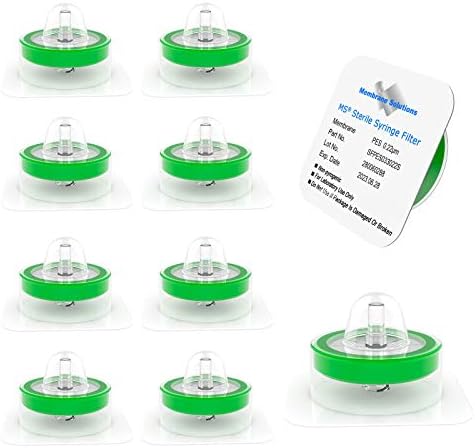 Membrane Solutions 10 Pack Syringe Filter Sterile PES Hydrophilic Filtration 0.22um Pore Size, 33mm Membrane Diameter Sterile PES Membrane Individually Packed
