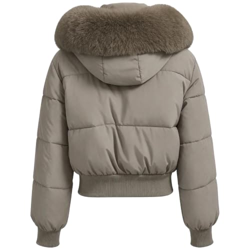 Cropped Puffer Jackets for Women Winter Warm Down Coats with Faux Fur Hood - image 6