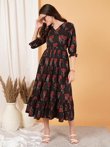 Image of COTLAND Fashions Jaipuri Cotton Printed A-Line Flared Dress for Women