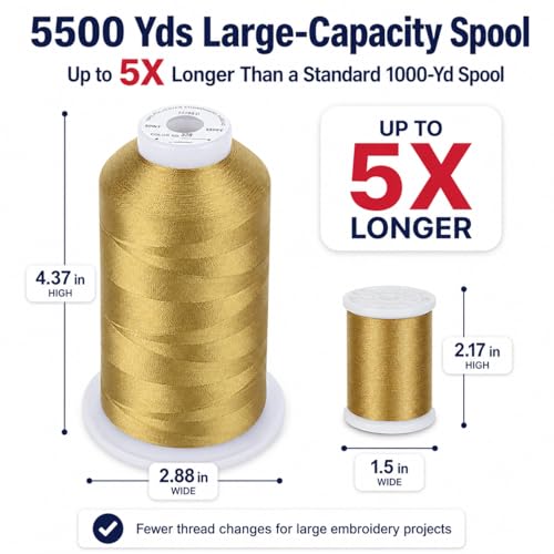 Image of Simthread Embroidery Machine Thread 5000M 40WT Polyester, Brass 328 | 5000M 40WT polyester thread feeds smoothly for home or commercial embroidery projects.
