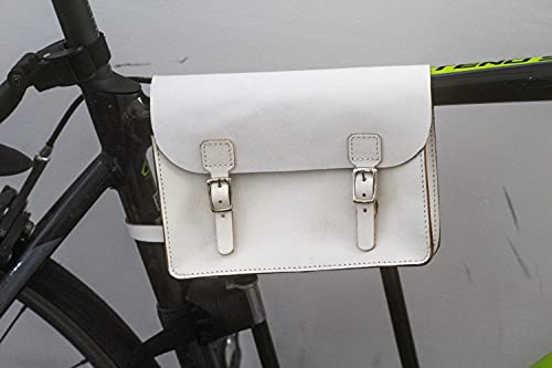 London Craftwork Bicycle Frame Bag Handcrafted Natural Leather White 8.6"x6.5"x2" - Image 2